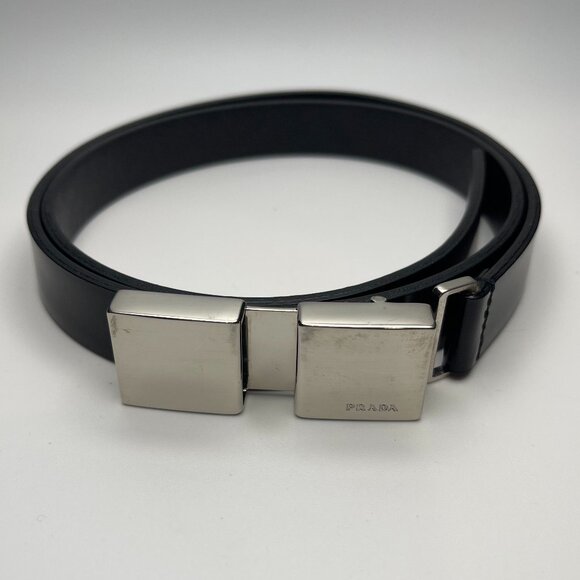 PRADA Black Saffiano Leather Belt w/ Silvertone Buckle - 28"- Preowned - Picture 1 of 7